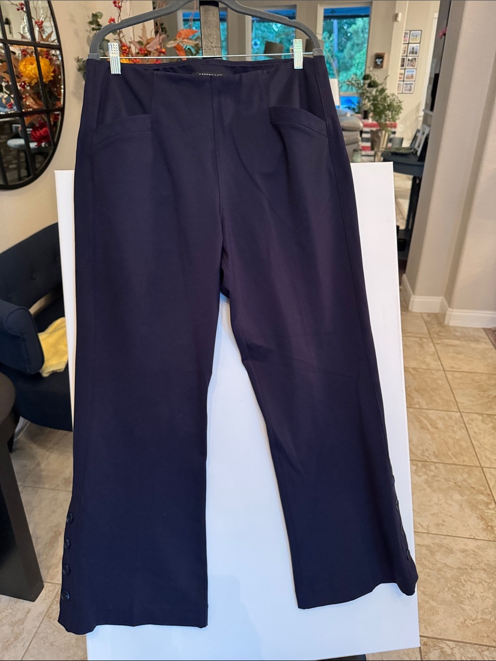 Women's Liverpool Los Angeles Navy Wide-Leg Pants with Side Button Detail
